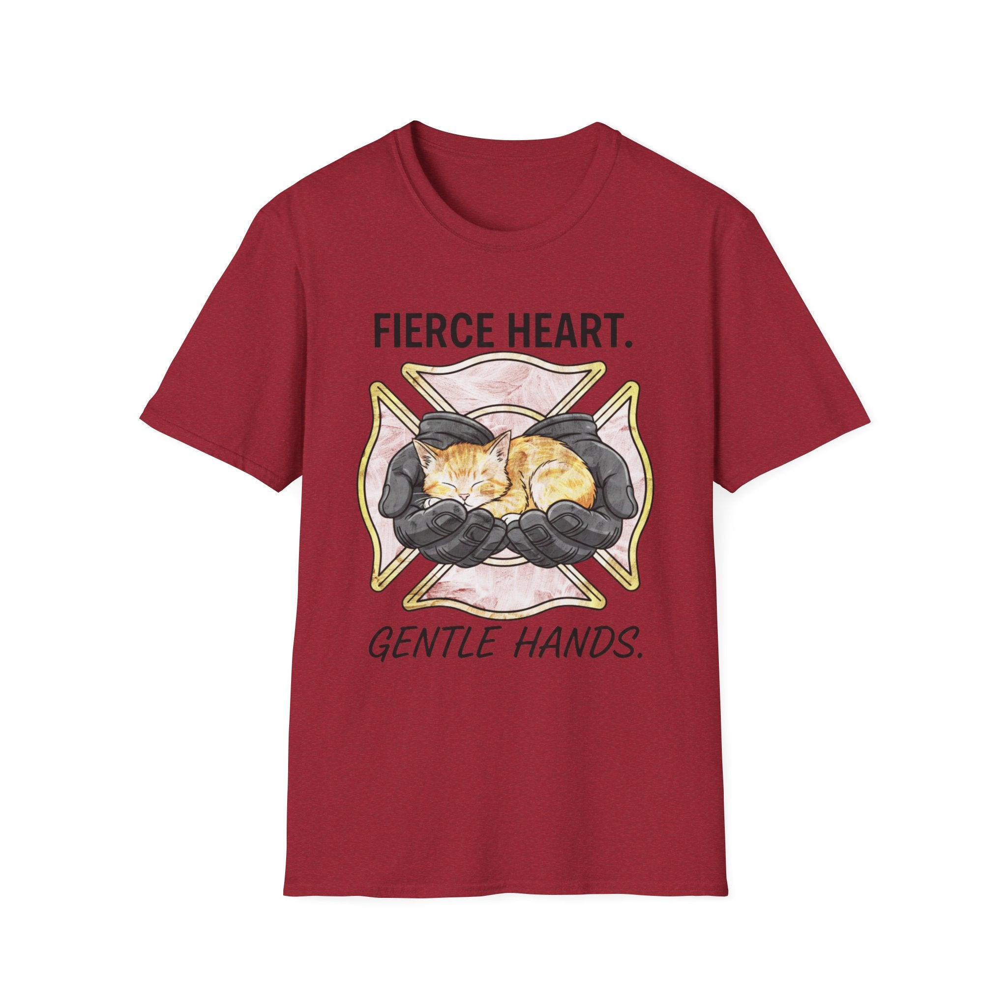 Firefighter Kitten Fierce Heart Gentle Hands T-Shirt