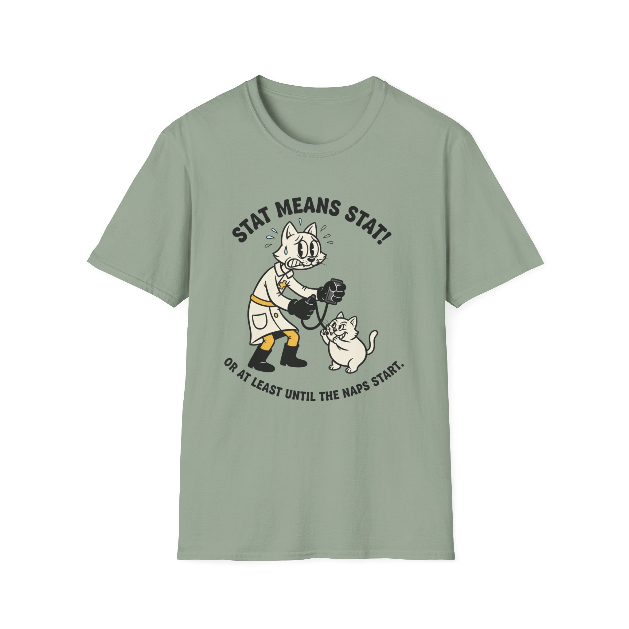 EMS Cat "STAT means STAT! or at least until naps start" T-Shirt