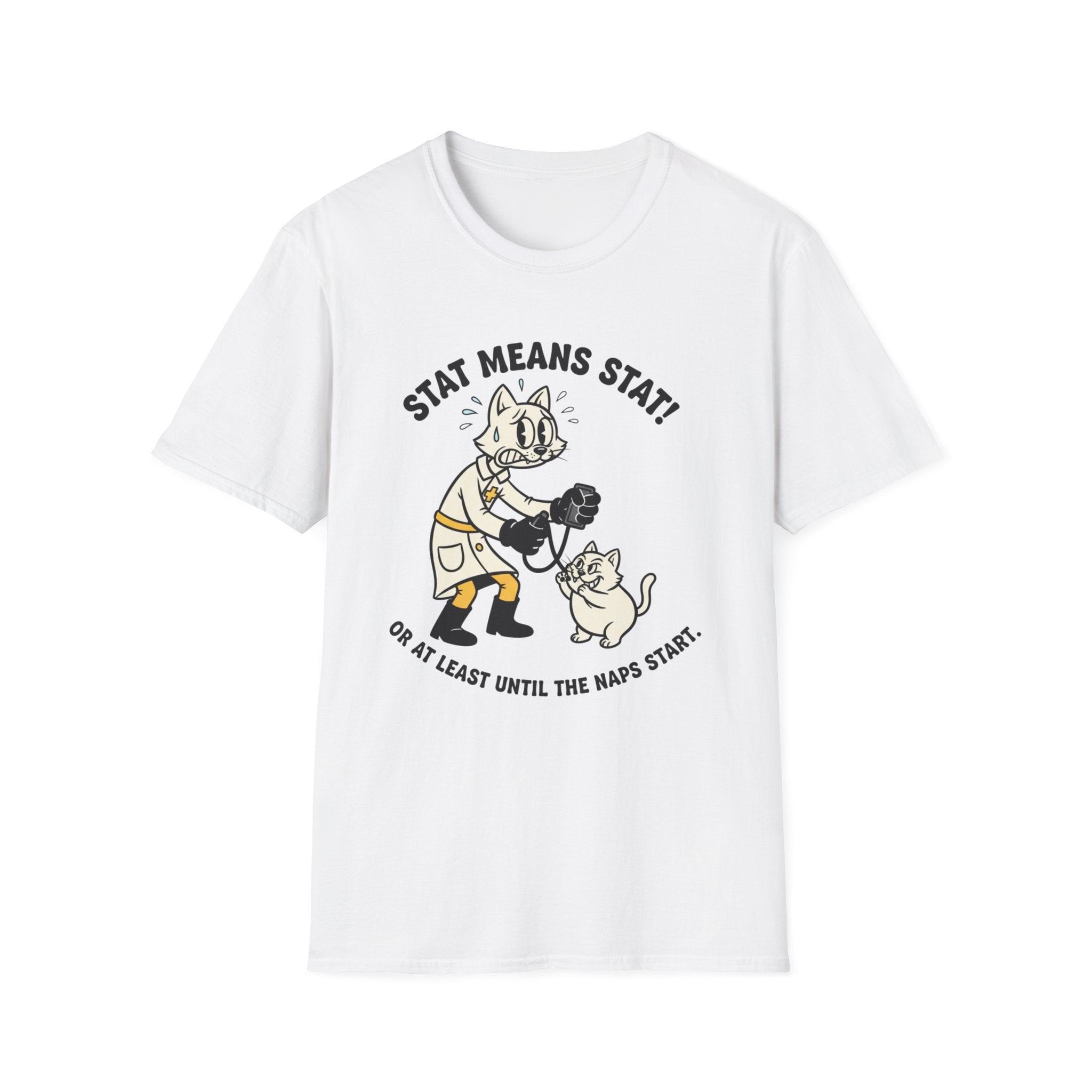 EMS Cat "STAT means STAT! or at least until naps start" T-Shirt