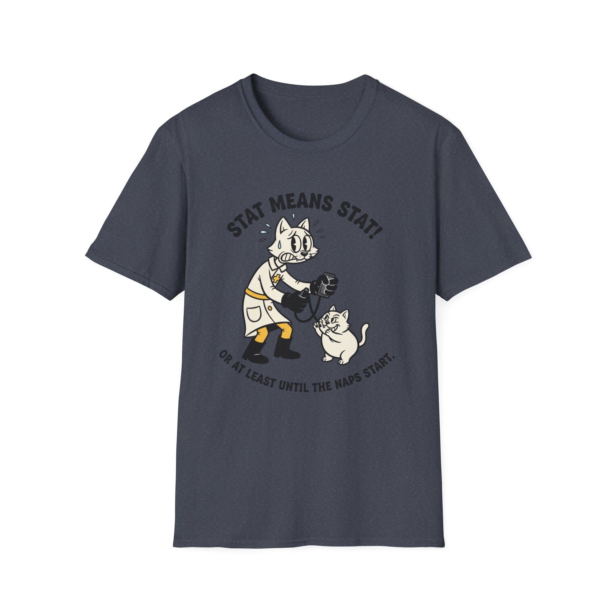 EMS Cat "STAT means STAT! or at least until naps start" T-Shirt