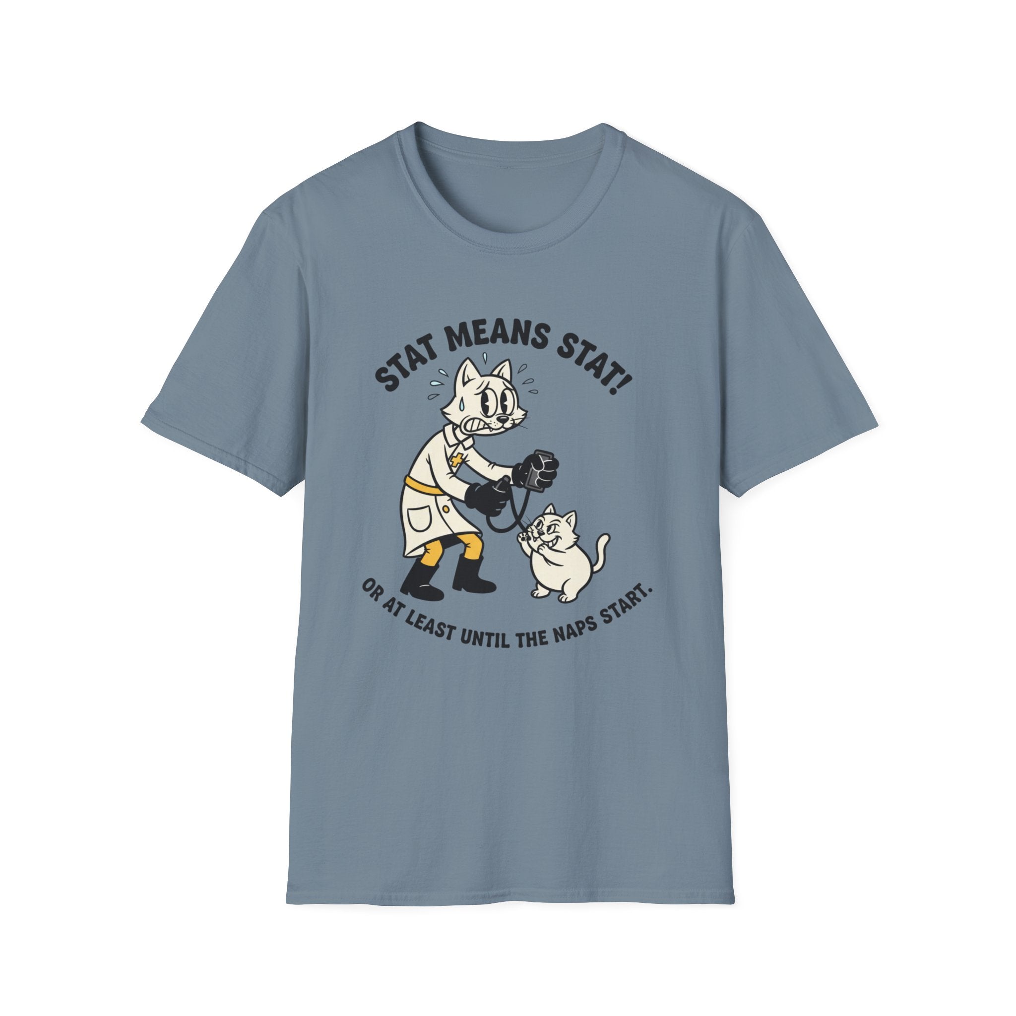 EMS Cat "STAT means STAT! or at least until naps start" T-Shirt
