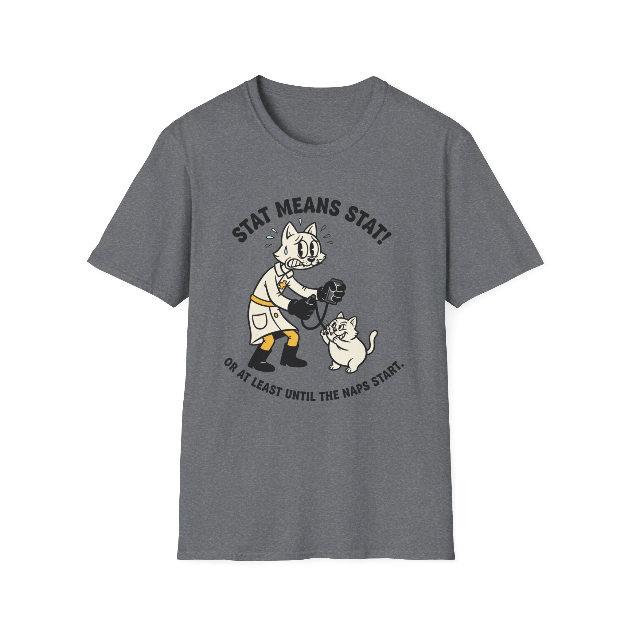 EMS Cat "STAT means STAT! or at least until naps start" T-Shirt