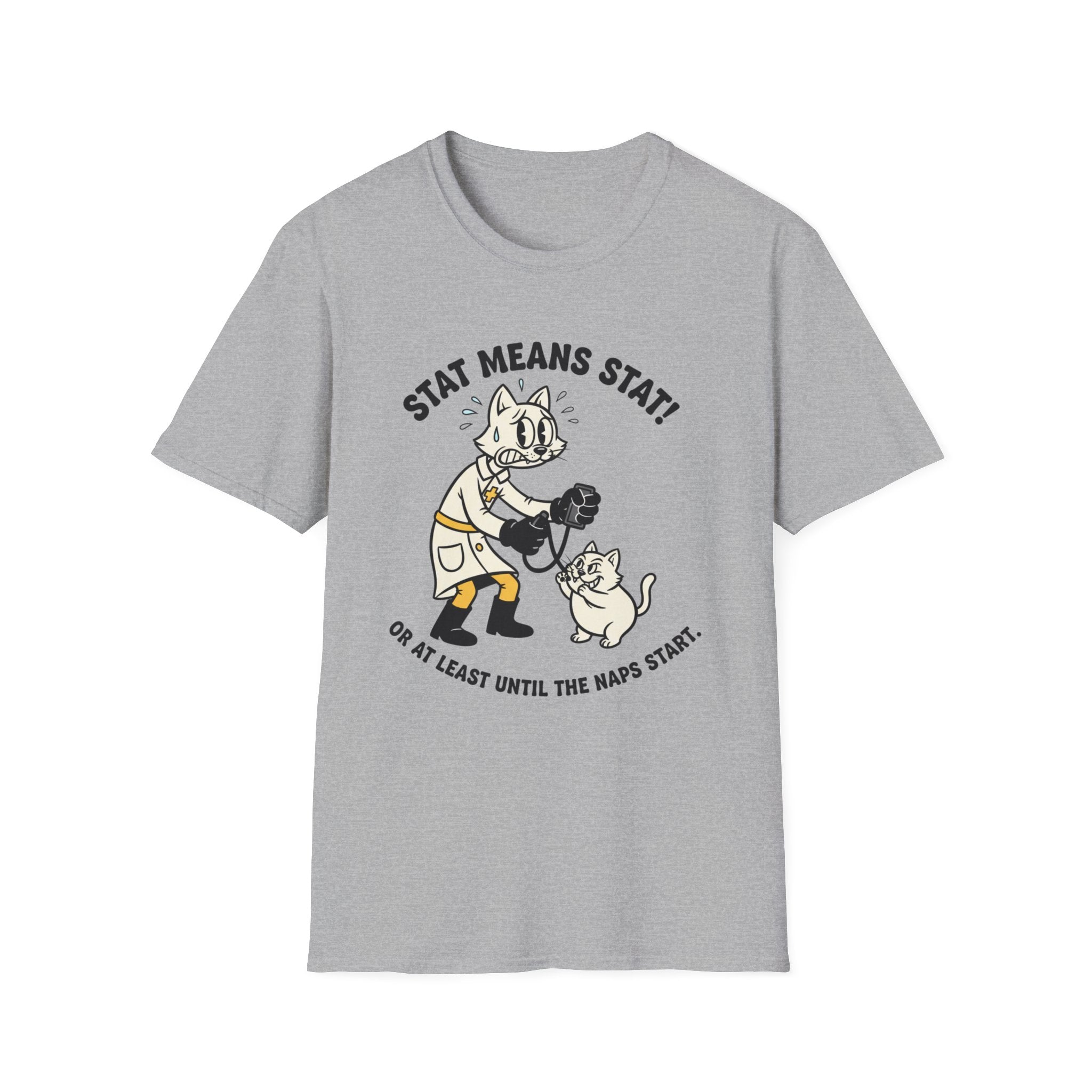 EMS Cat "STAT means STAT! or at least until naps start" T-Shirt
