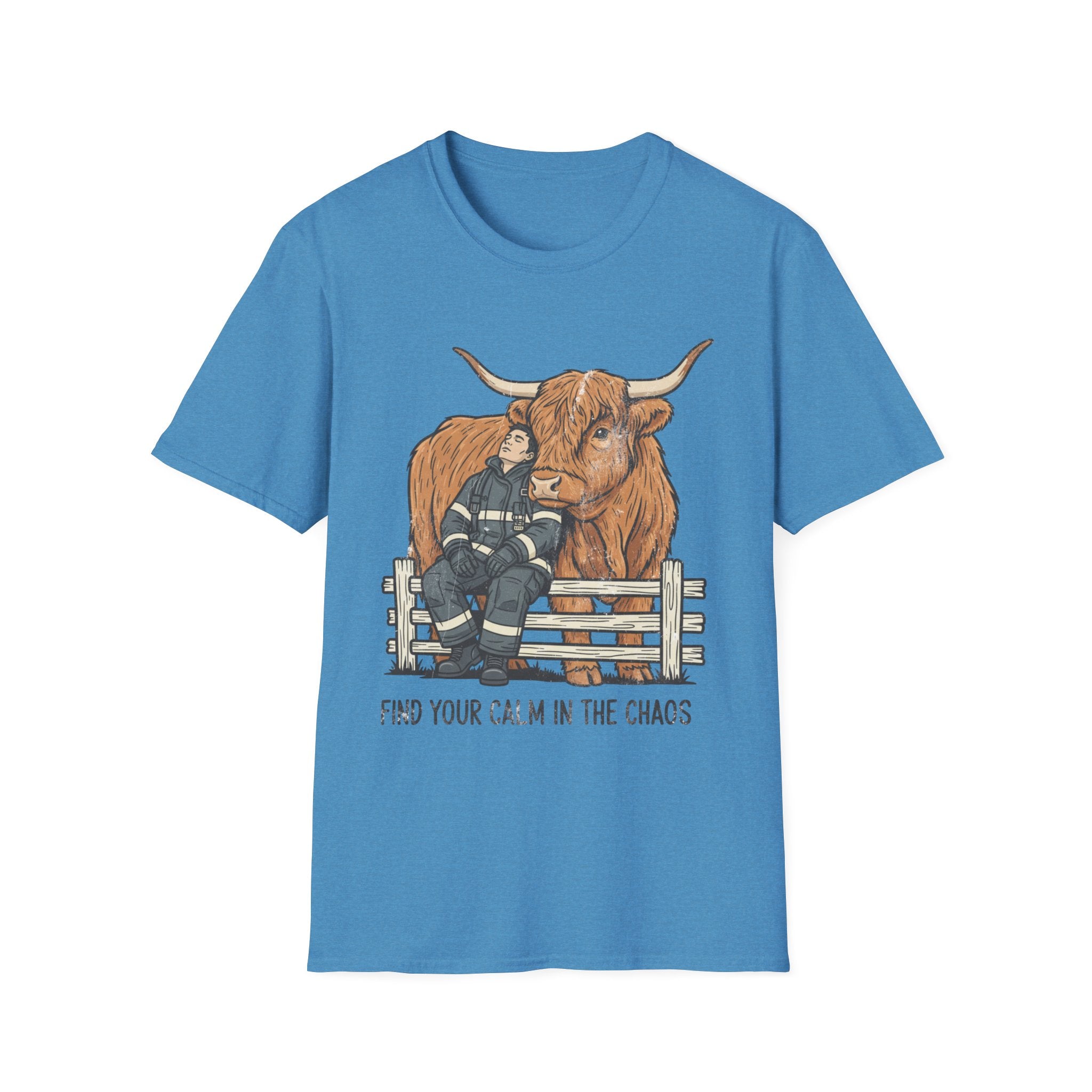 Firefighter highland cow "Find Your Calm in the Chaos" T-Shirt