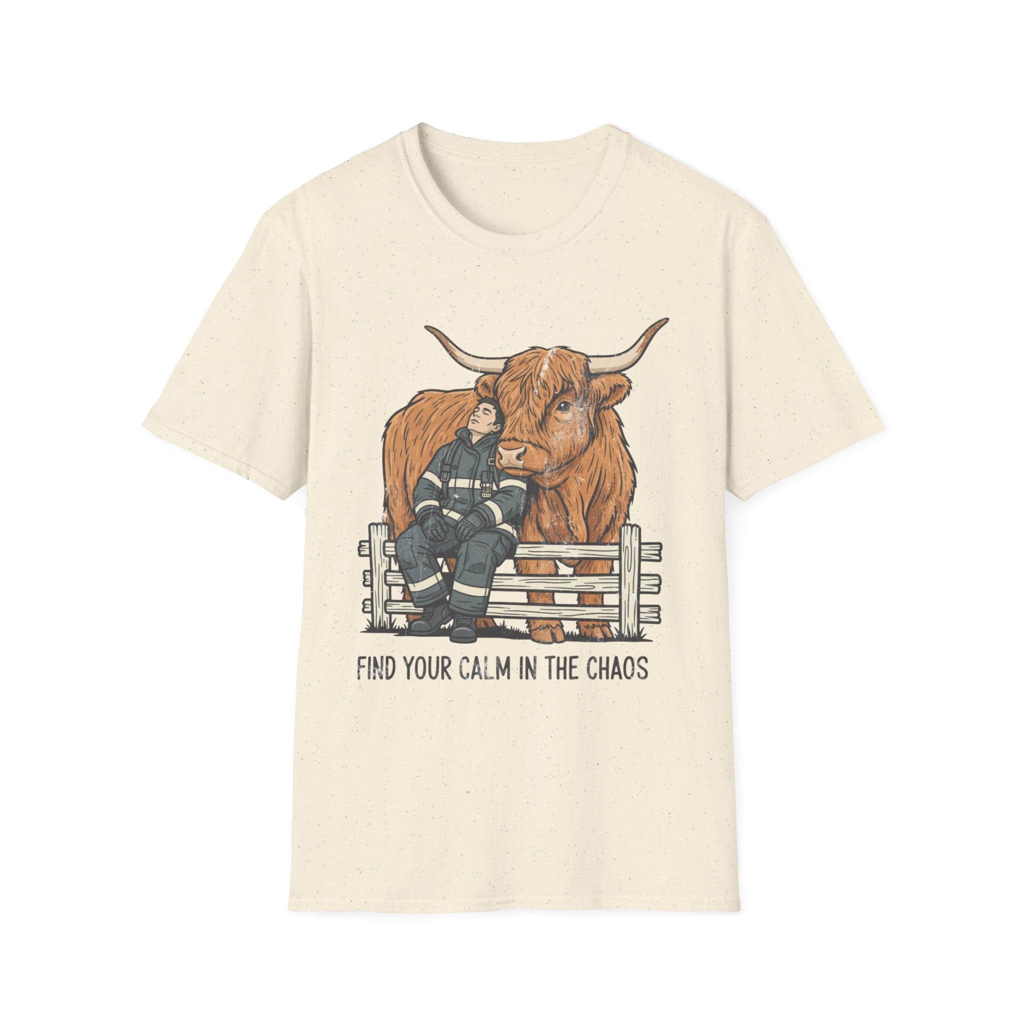 Firefighter highland cow "Find Your Calm in the Chaos" T-Shirt