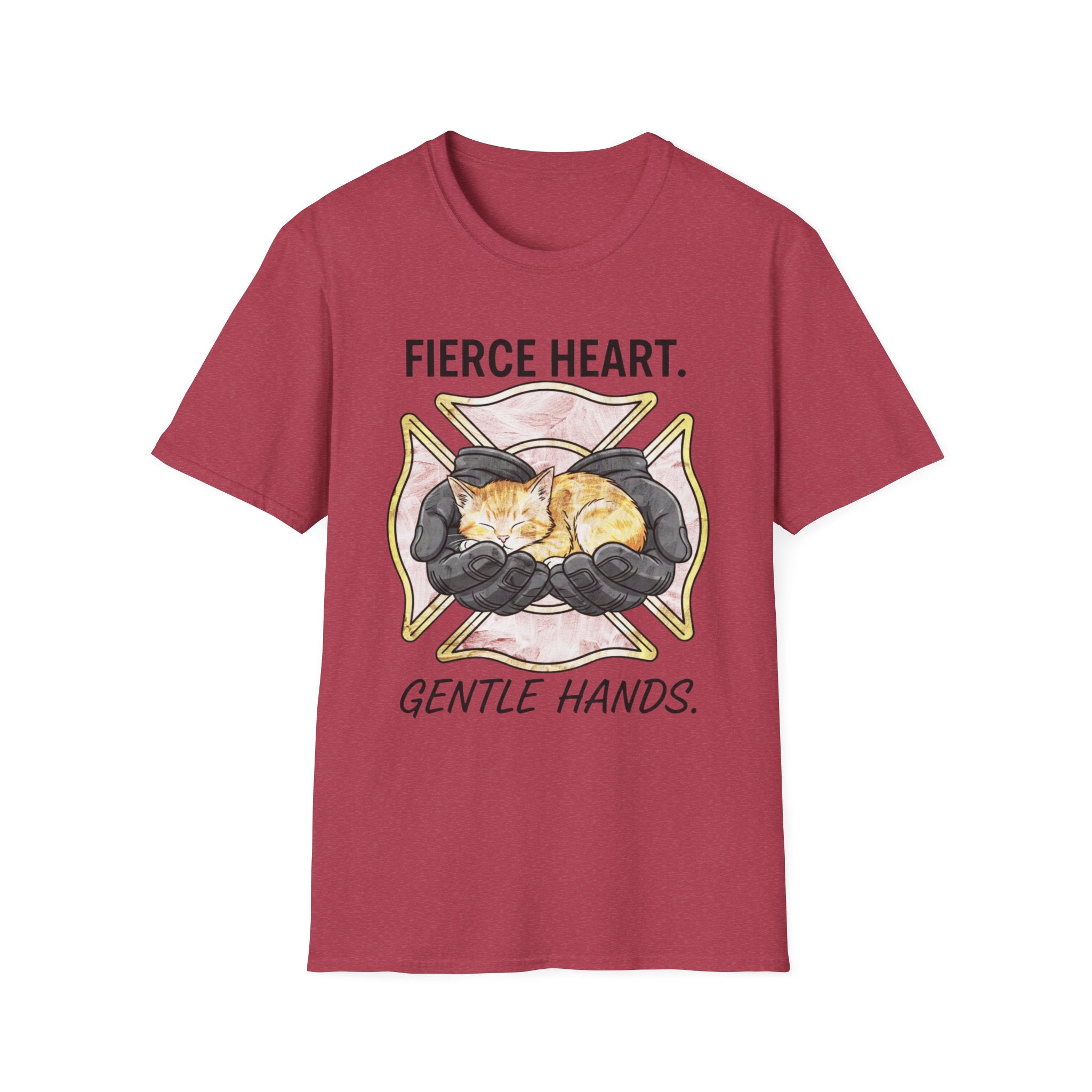 Firefighter Kitten Fierce Heart Gentle Hands T-Shirt