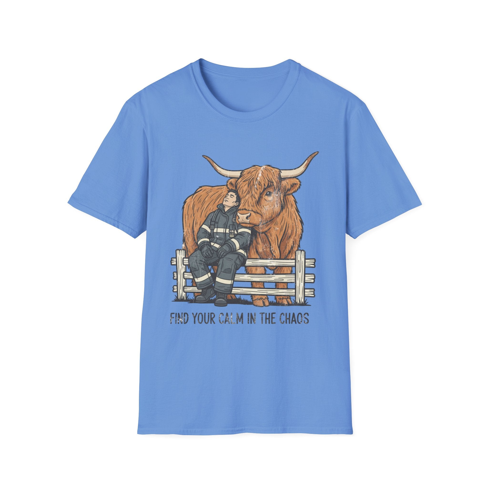 Firefighter highland cow "Find Your Calm in the Chaos" T-Shirt