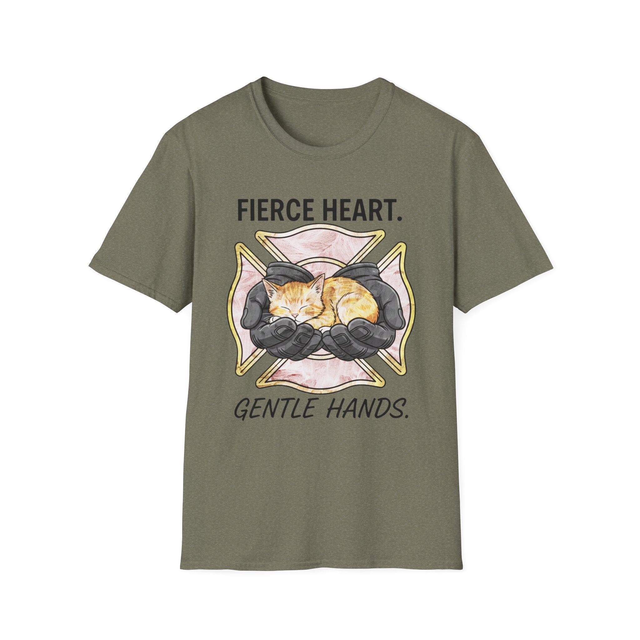 Firefighter Kitten Fierce Heart Gentle Hands T-Shirt